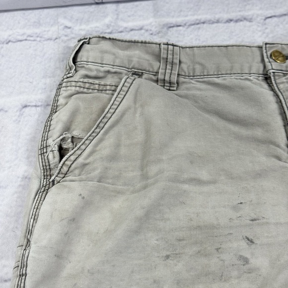 CARHARTT Mens 32 Shorts Gray Relaxed Fit Thrashed Distressed Canvas Work Grunge - Picture 10 of 16